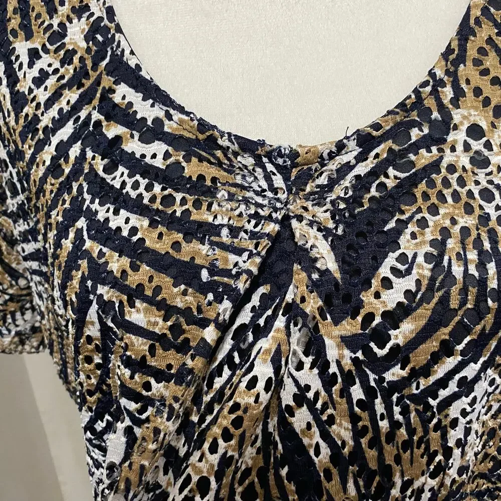 Kim Rogers Lacy Layered Dress Size Large Blue and Tan Knee Length Pullover